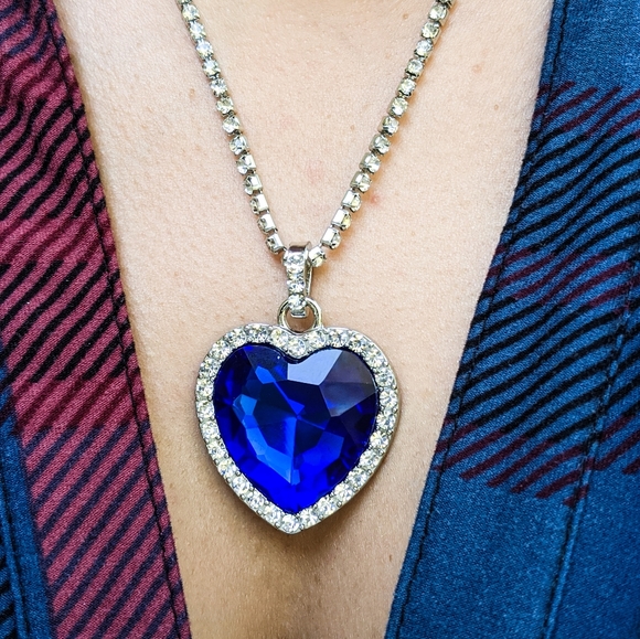 925 Sterling Silver Titanic Faux Sapphire Necklace | Heart of La Mer - Picture 2 of 7